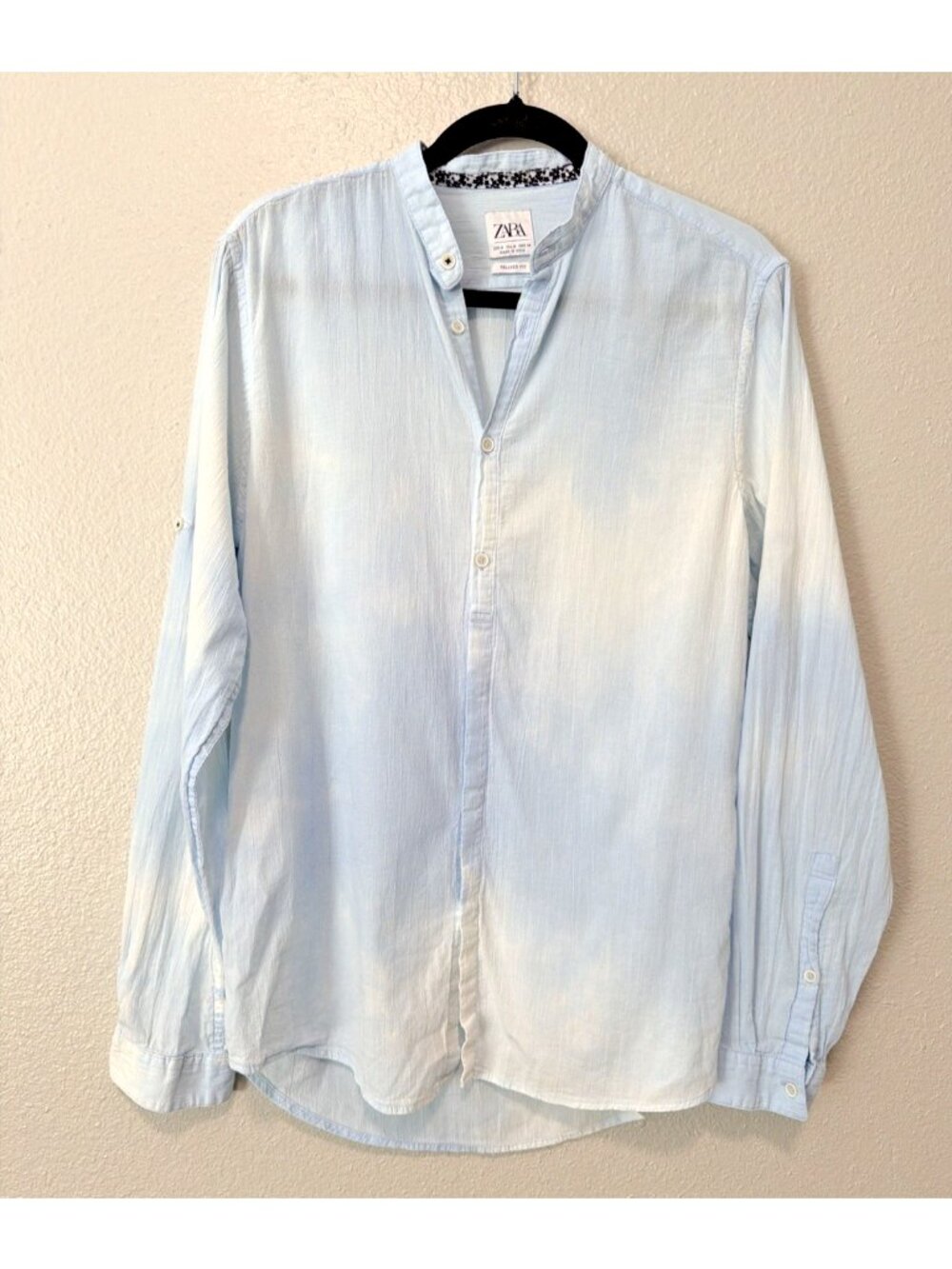 Zara Mens M Light Blue Cotton Relaxed Fit Button Up Shirt Coastal Minimalist